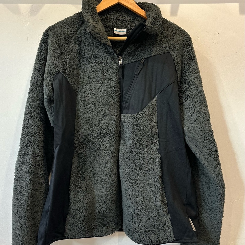 Columbia Sherpa Fleece Jacket Full Zip Gray Black XL